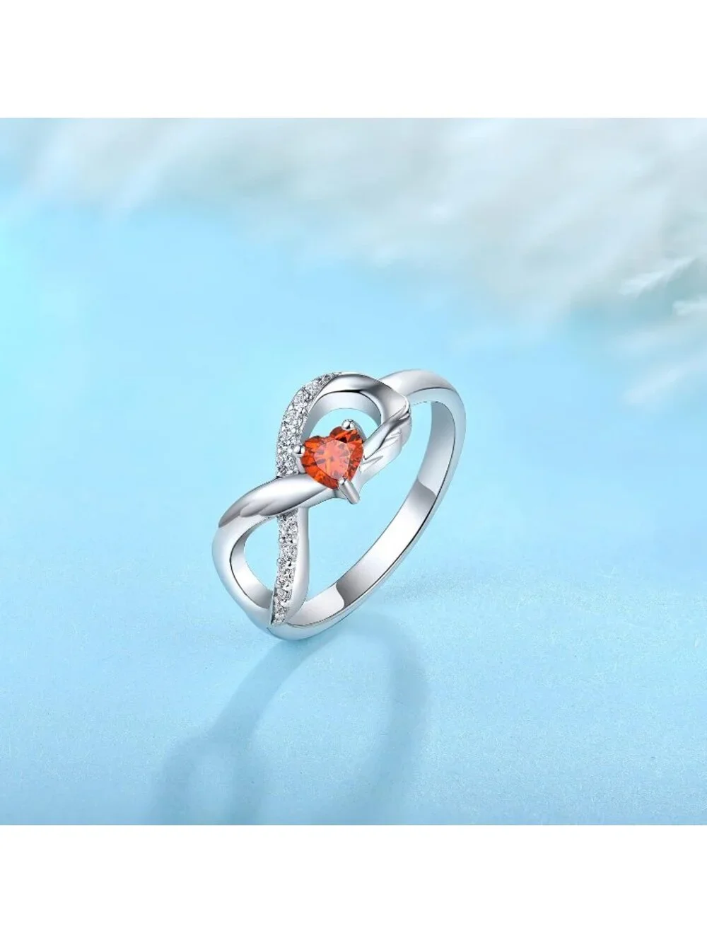 Women's Garnet Jan 925 Sterling Silver Infinity Promise Angel Wings Heart Ring